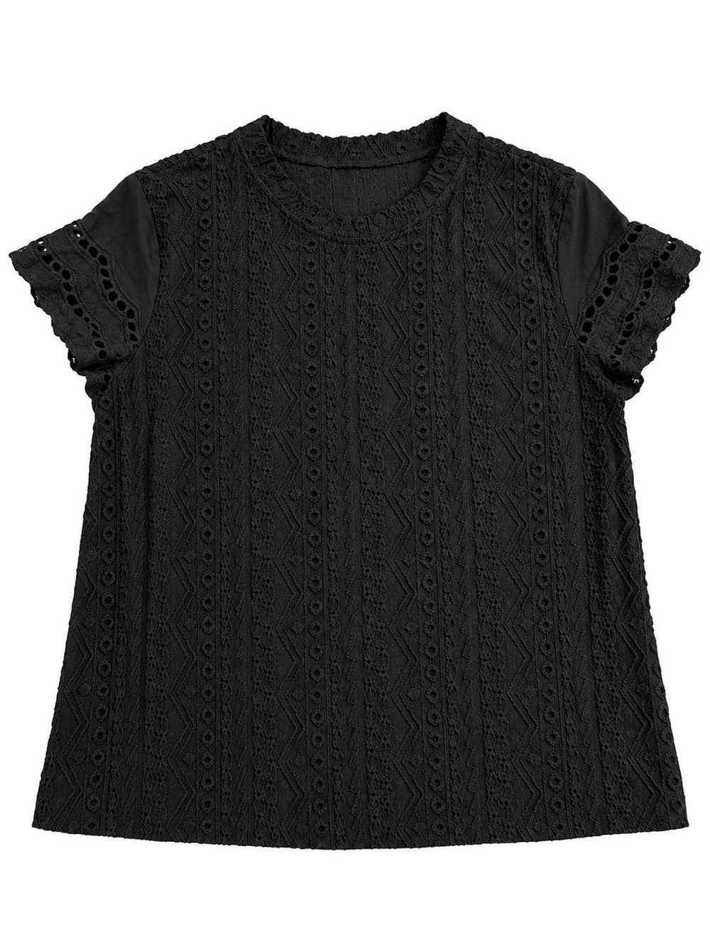Black Lace Short Sleeve Women's Top